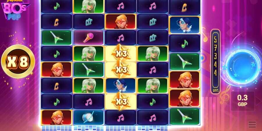 80s Pop Slot bonus game grid and expanded rows