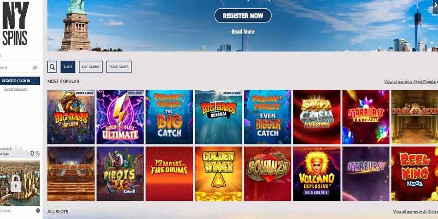 NYspins casino games lobby