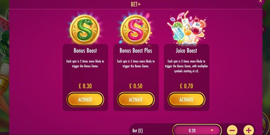 Bonus game boosters in MeJUICEa