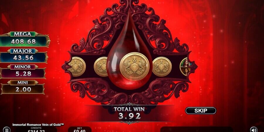 Immortal Romance Vein of Gold jackpots