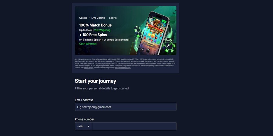 24/7Bet signing-up process