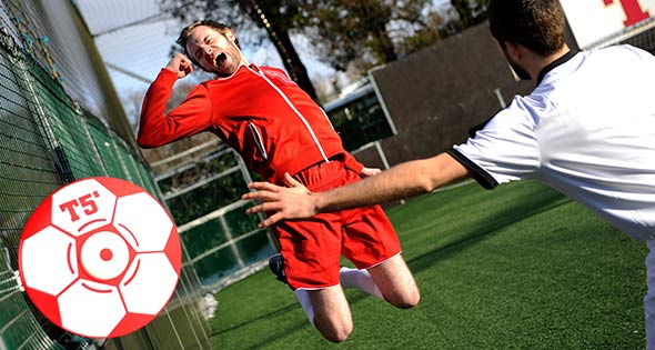 5-a-side player jumps for joy