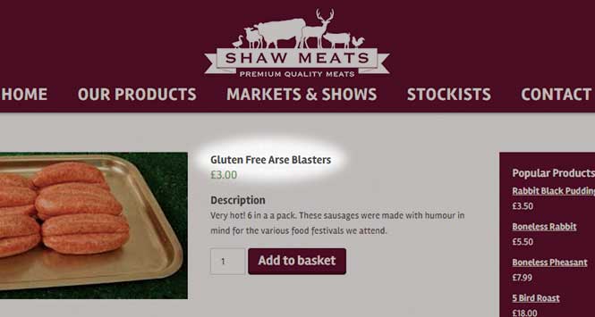 Shaw Meats' gluten-free arse blasters