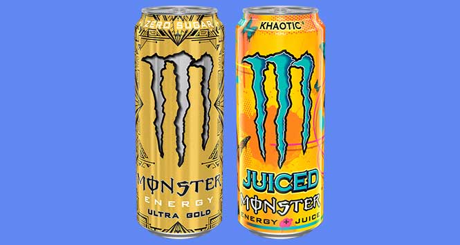 Monster Ultra Gold and Monster Khaotic cans