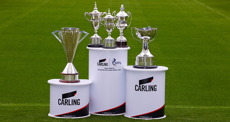 SPFL football trophies with Carling ribbons