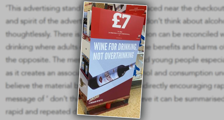 'Wine for drinking, not overthing' POS display