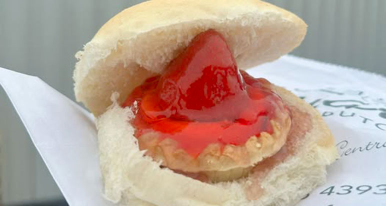 Strawberry tart inside a morning roll