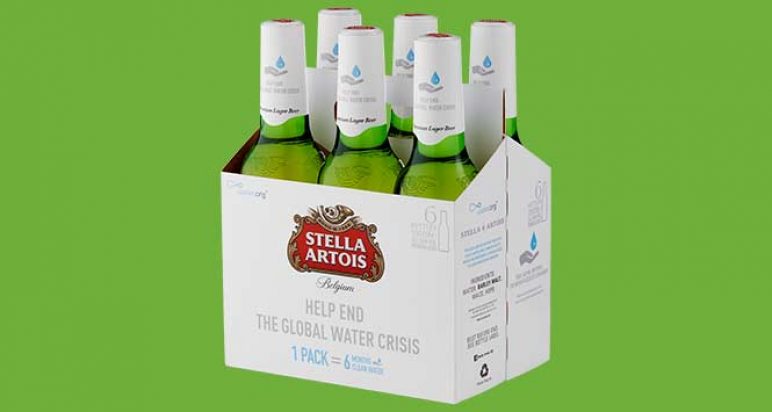 water.org-branded packs of Stella Artois