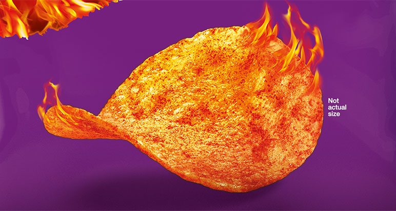 Burning crisp with message 'not actual size'.