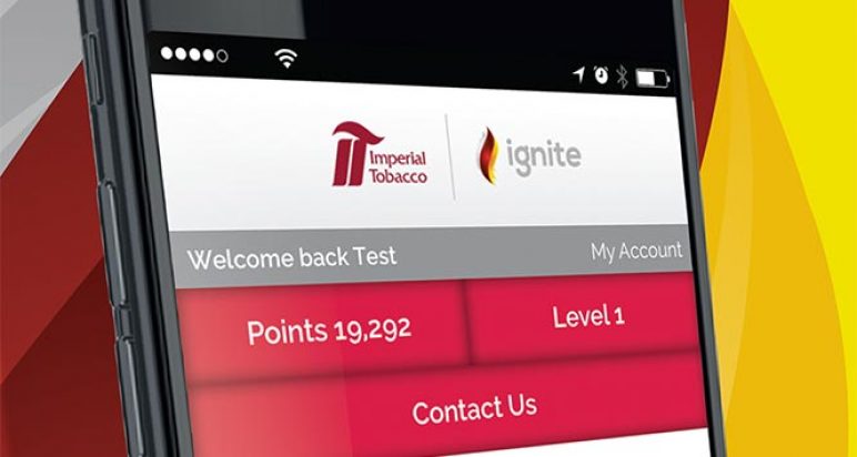 Smartphone running Imperial Tobacco's ignite app