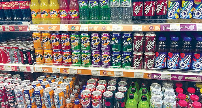 Shelves of soft drinks