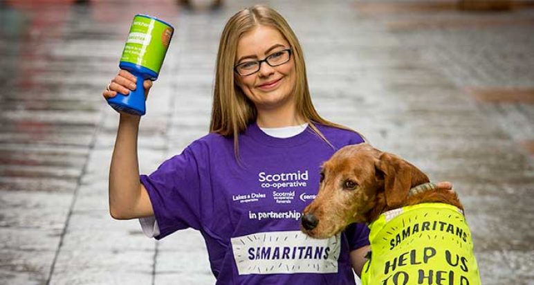 Scotmid colleague with Samaritans dog