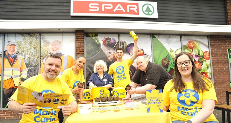 Marie Curie fundraisers outside Spar store