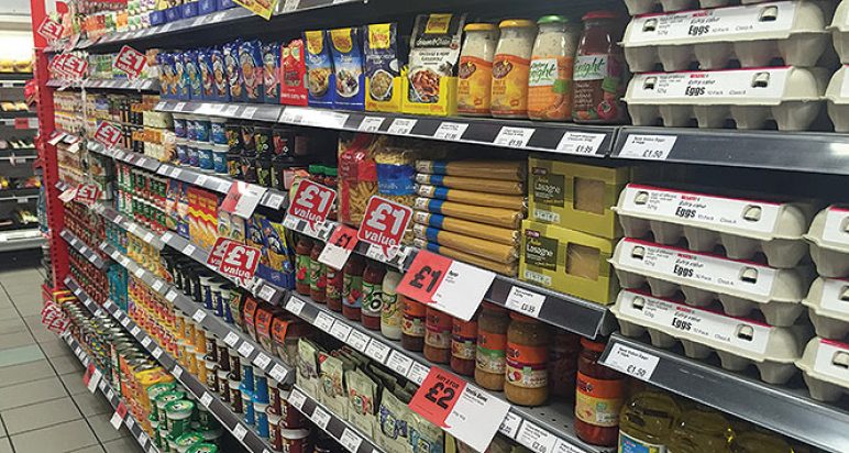 Food aisle in convenience store