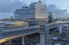 Solnedgång över Hisingsbron och Platinan.