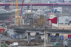 Här ser man en stor del av byggnadsplatsen Olskroken. Det är från Skansen Lejonet mot Partihallsförbildelsen.