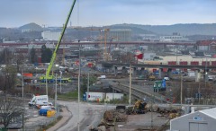 Här ser man en stor del av byggnadsplatsen Olskroken. Det är från Skansen Lejonet mot Partihallsförbildelsen.