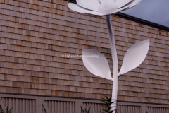 Konstnären Maria C Bernhardsson har skapat tre jättelika stålblommor, som har placerats på Gökegårds torg.