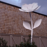 Konstnären Maria C Bernhardsson har skapat tre jättelika stålblommor, som har placerats på Gökegårds torg.