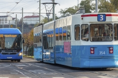 Buss- och spårvagnstrafik på Stampgatan, november 2018