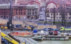 Från Kungshöjd ser man ner på Södra Allégatan  och arbetet med västlänken i Haga.