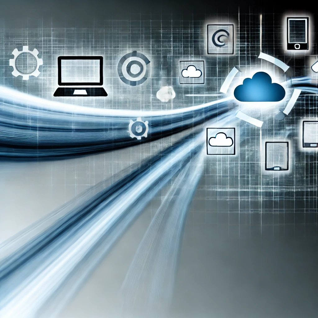 An abstract image representing the concept of note-taking and synchronization, with elements like connected devices, cloud icons, and flowing lines to symbolize seamless access and organization.