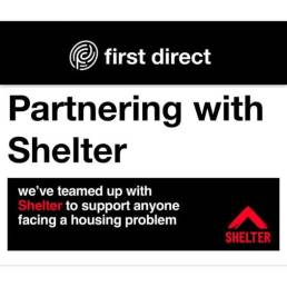 First Direct notice of partnership with Shelter