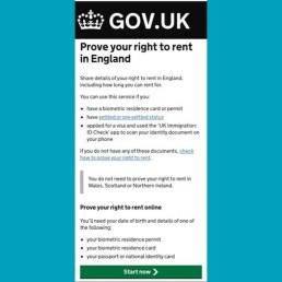 Screenshot of GOV.UK right to rent service