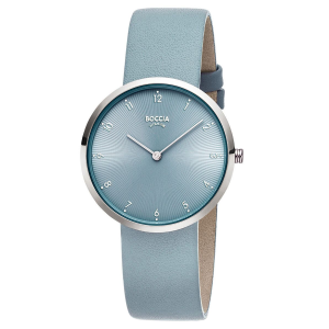 Boccia Titanium 3309-14 med lyseblå urskive og matchende lærrem