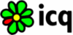 Animerad gif, ICQ-logotyp, grön blomma med ett rött blad som roterar runt blomman.