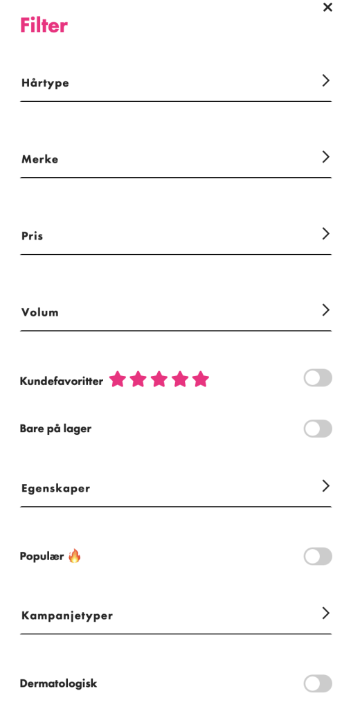 Menyen gir brukerne ingen muligheter til å velge spesifikke egenskaper, og produktene kan ikke mikses på tvers av merke etc.