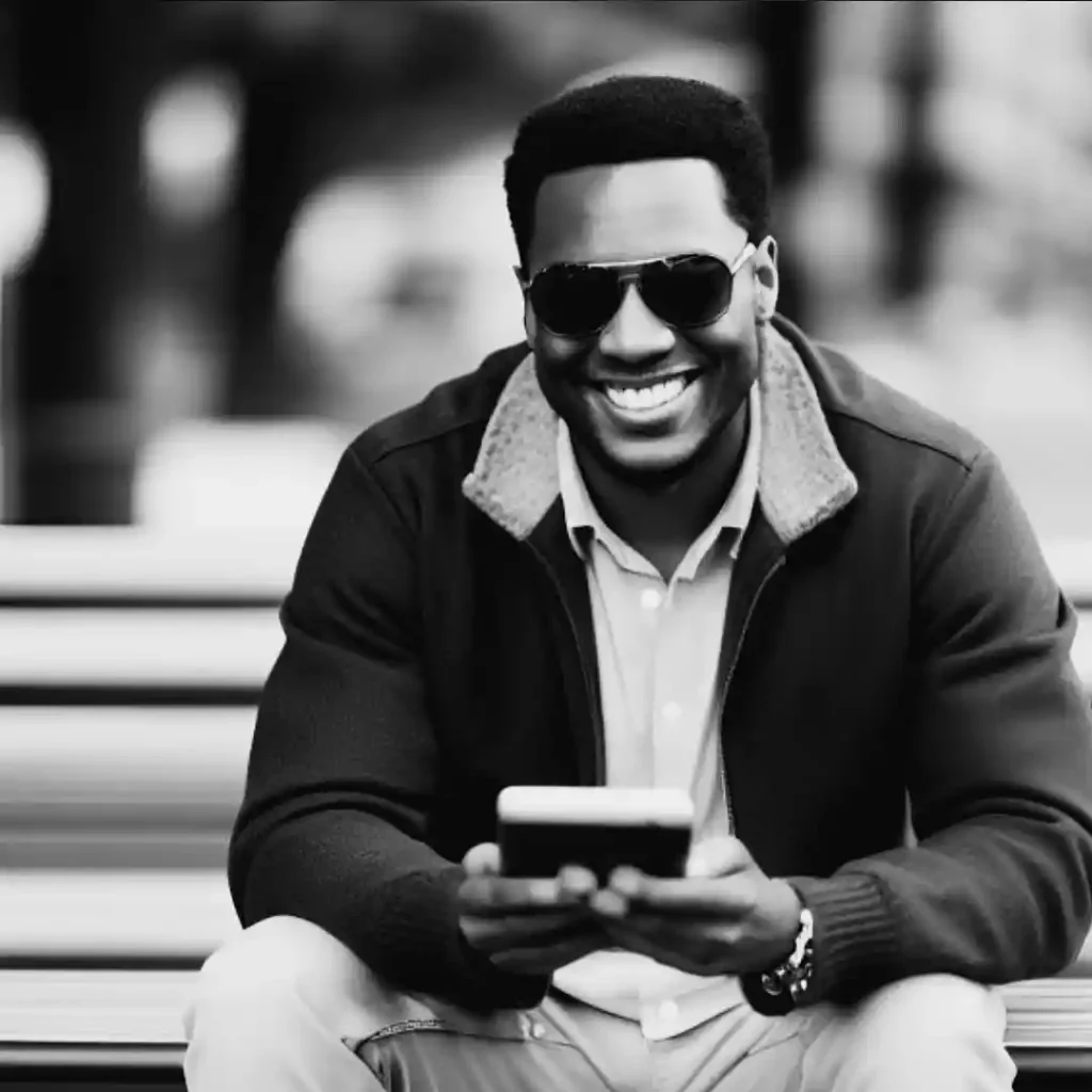 A young black man using his smartphone