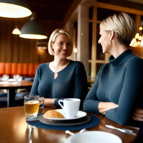 Two woman sitting at a cafe table together.