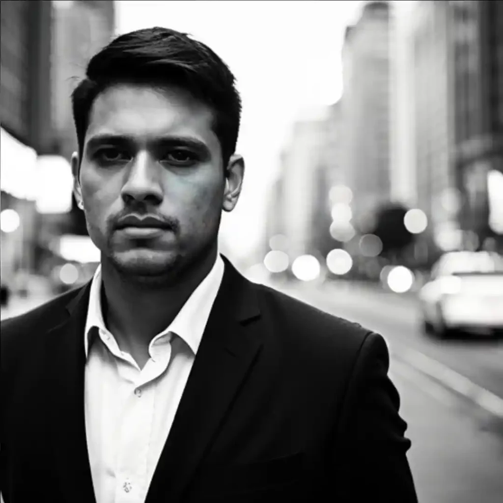 Young man walking down a street, looking sad but determined