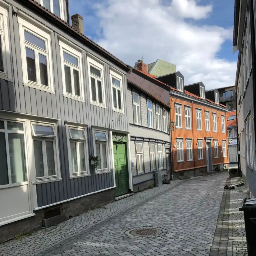 Bakklandet, an early working-class area in Trondheim, Norway.