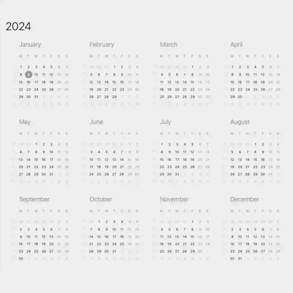 A calendar for the year 2024