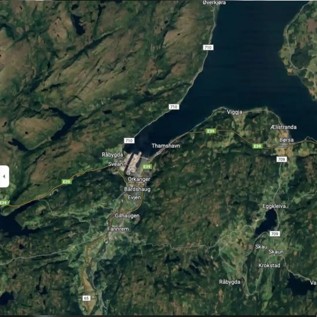 Section of the Trøndelag region from Google Maps.