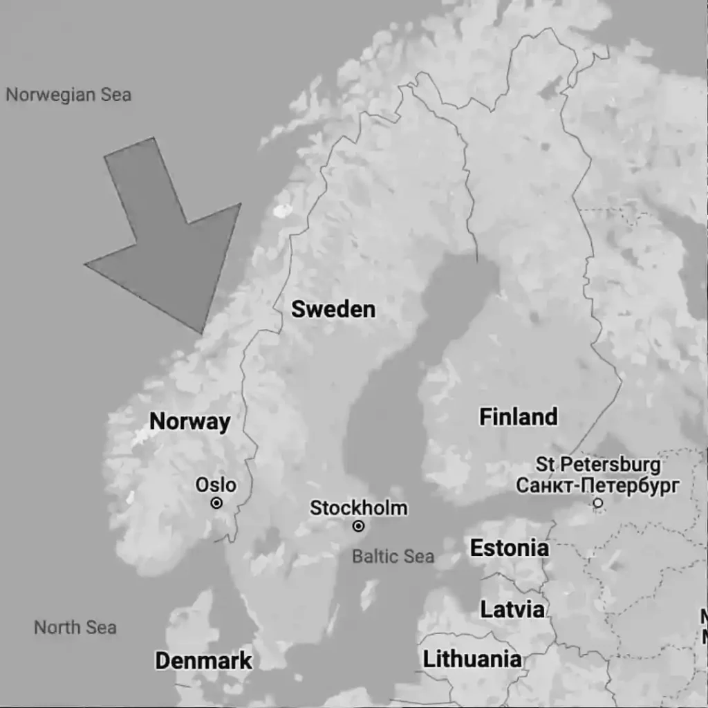 A map showing the Nordic countries with an arrow showing where Tom Antonsen was born.