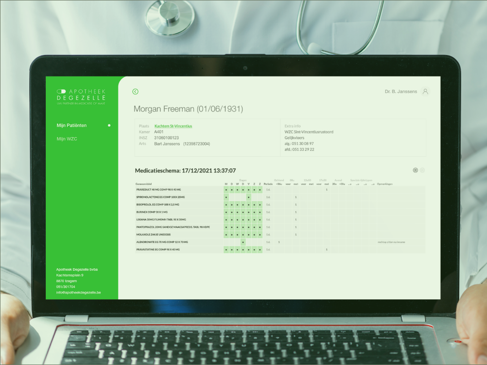 Webtoepassing voor dokters om online actuele medicatieschema’s te raadplegen van hun patiënten in verschillende WZC.
