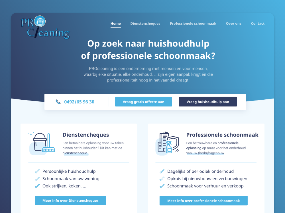 Ontwerp en styleguide voor de nieuwe website van Pro Cleaning uit Roeselare