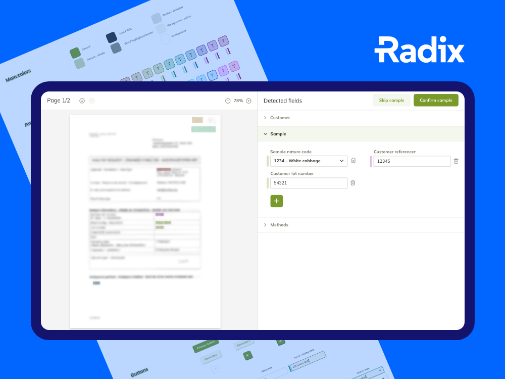 Ontwerp, prototype en styleguide van de nieuwe AI-toepassing voor de klant van Radix.