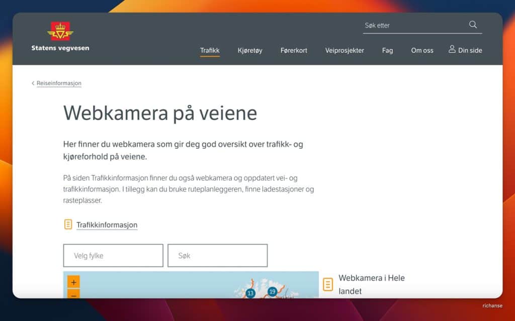 Webkamera på veiene