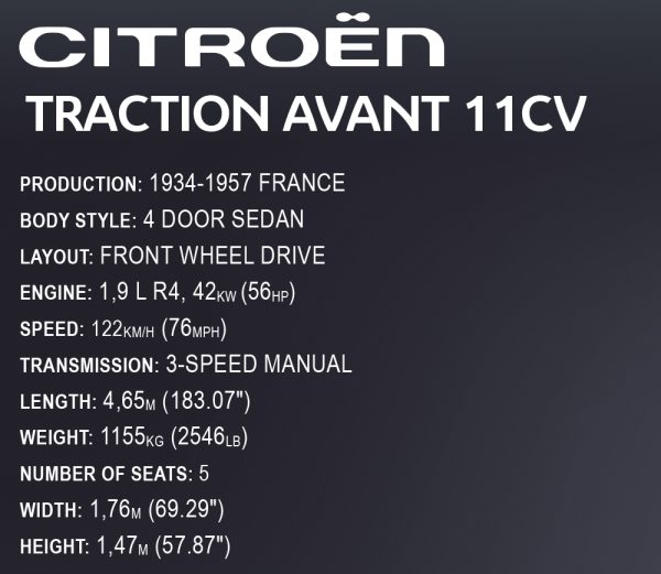 COBI 24337, 1938 Citroën Traction Avant 11C