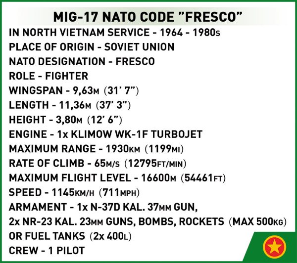 COBI 2424, MIG-17 NATO code F.