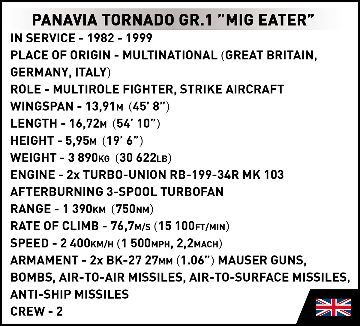 COBI 5854 Panavia Tornado Gr. 1 "MIG eater"