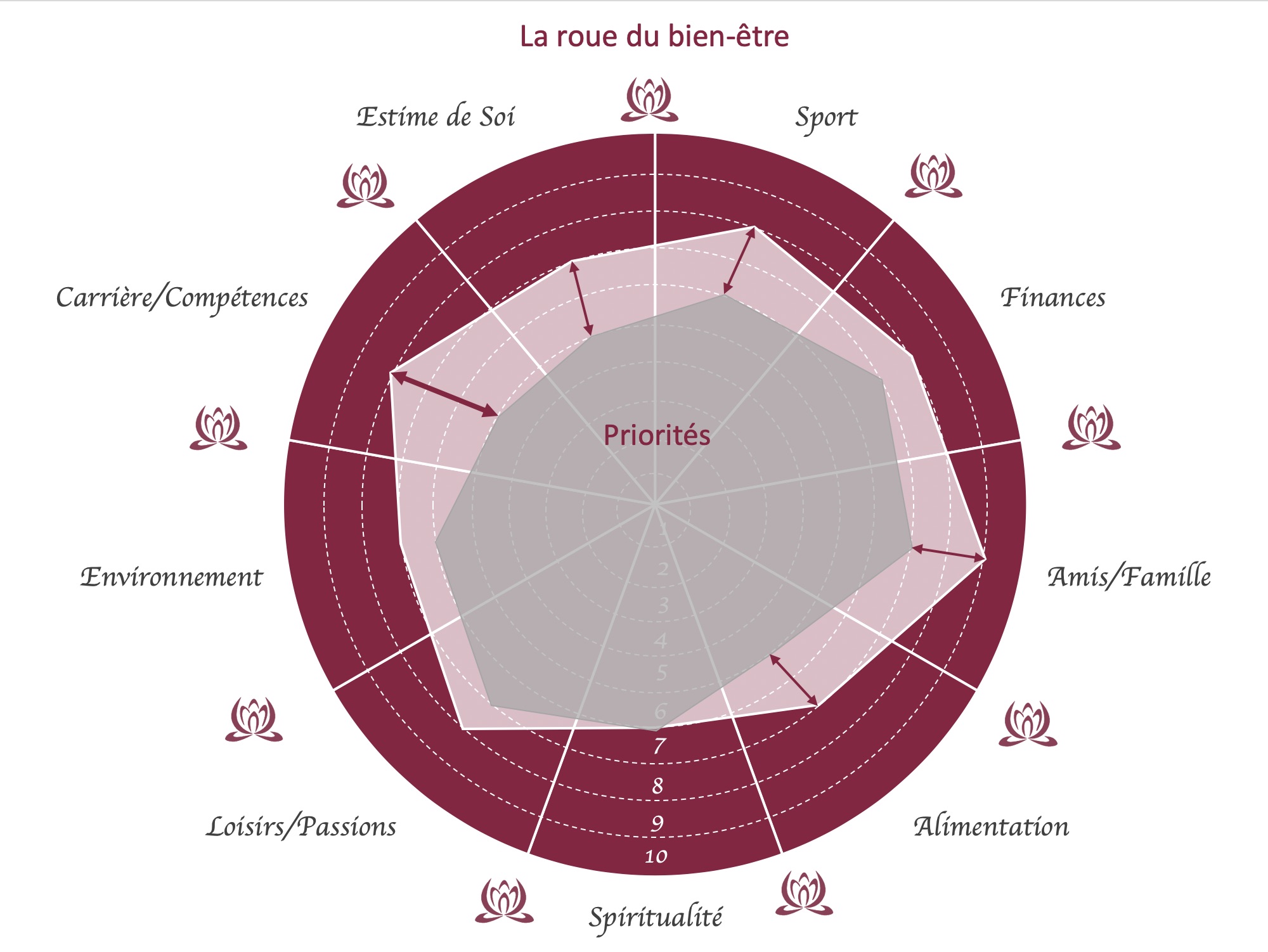 Roue du bien-être - Priorités