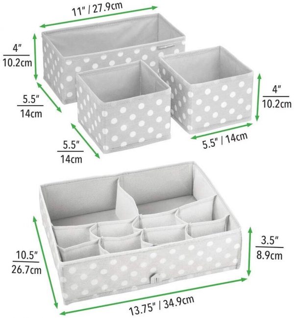 mDesign - Boîte rangement tissu (lot de 4) - 13 compartiments - Gris clair-blanc