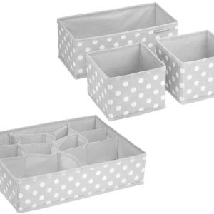 mDesign - Boîte rangement tissu (lot de 4) - 13 compartiments - Gris clair-blanc