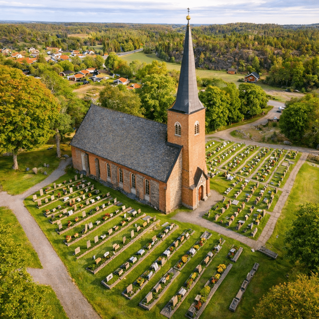 Flygfoto på kyrka