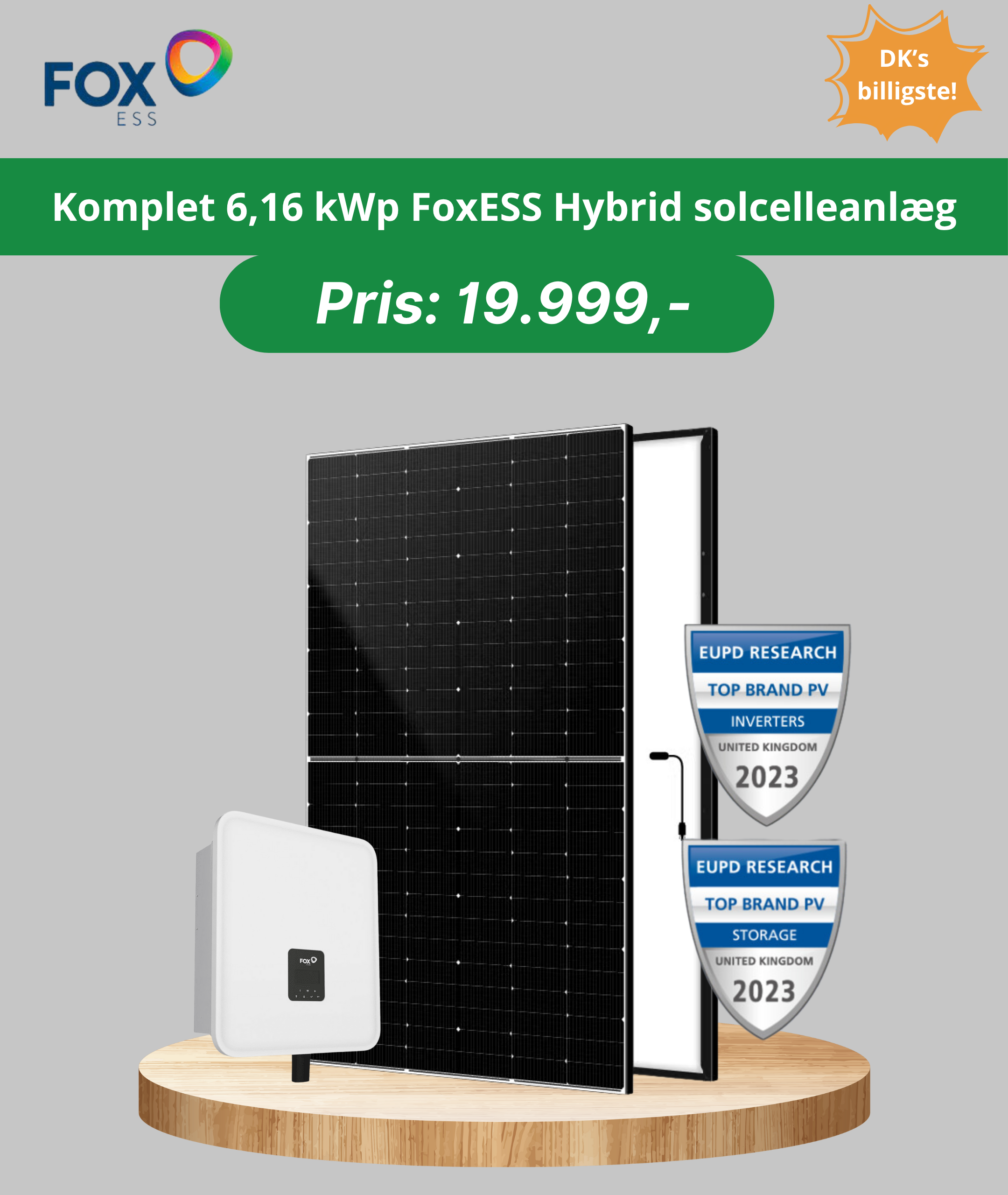 Komplet Hybridklar 6 kwp FOX ESS solcelleanlæg med Fullscreen paneler